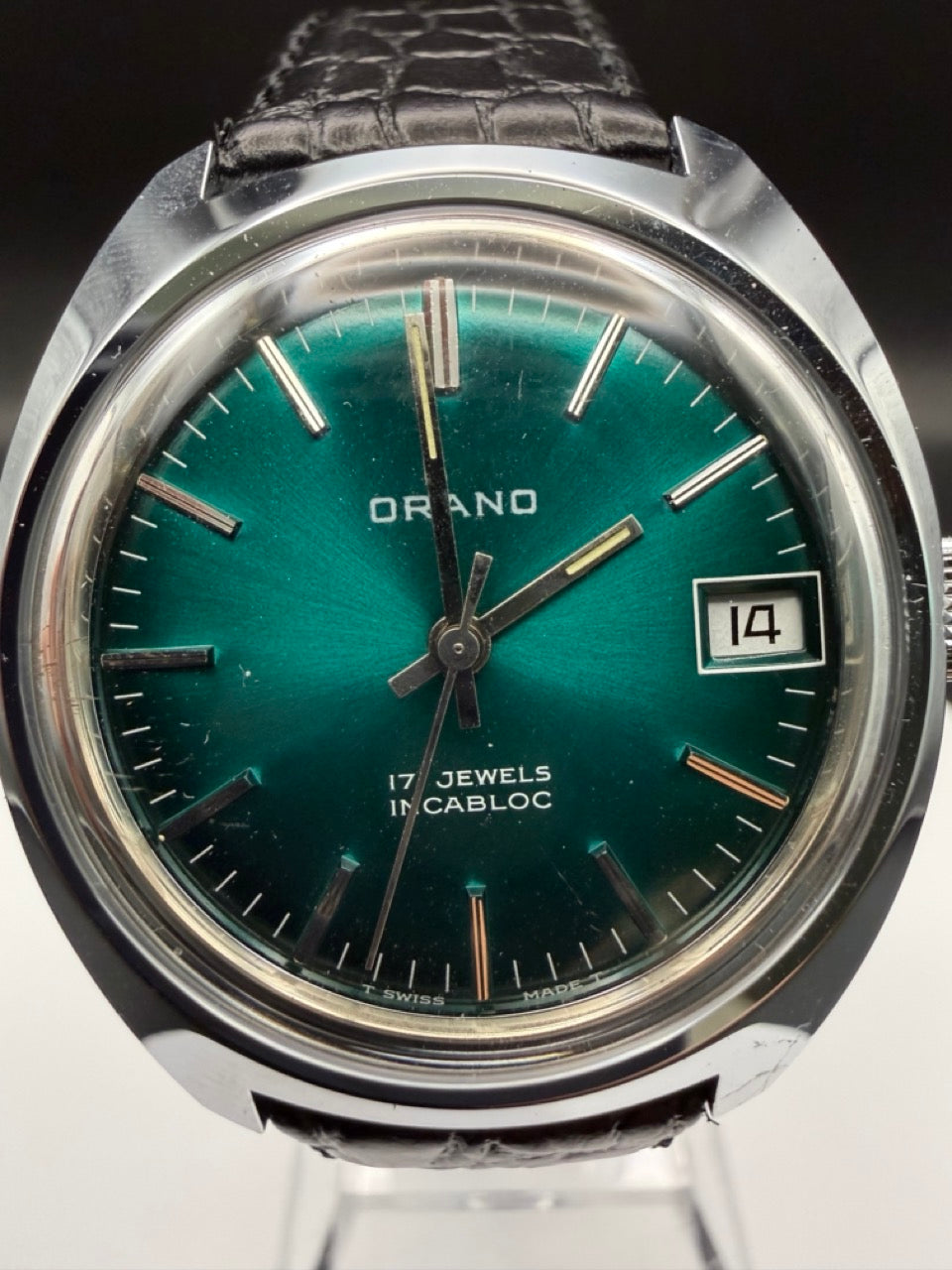 Montre Orano NOS Swiss Made Vert émeraude vintage