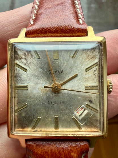 Montre Vintage SLAVA russe 21 Rubis Carrée Or | URSS Export