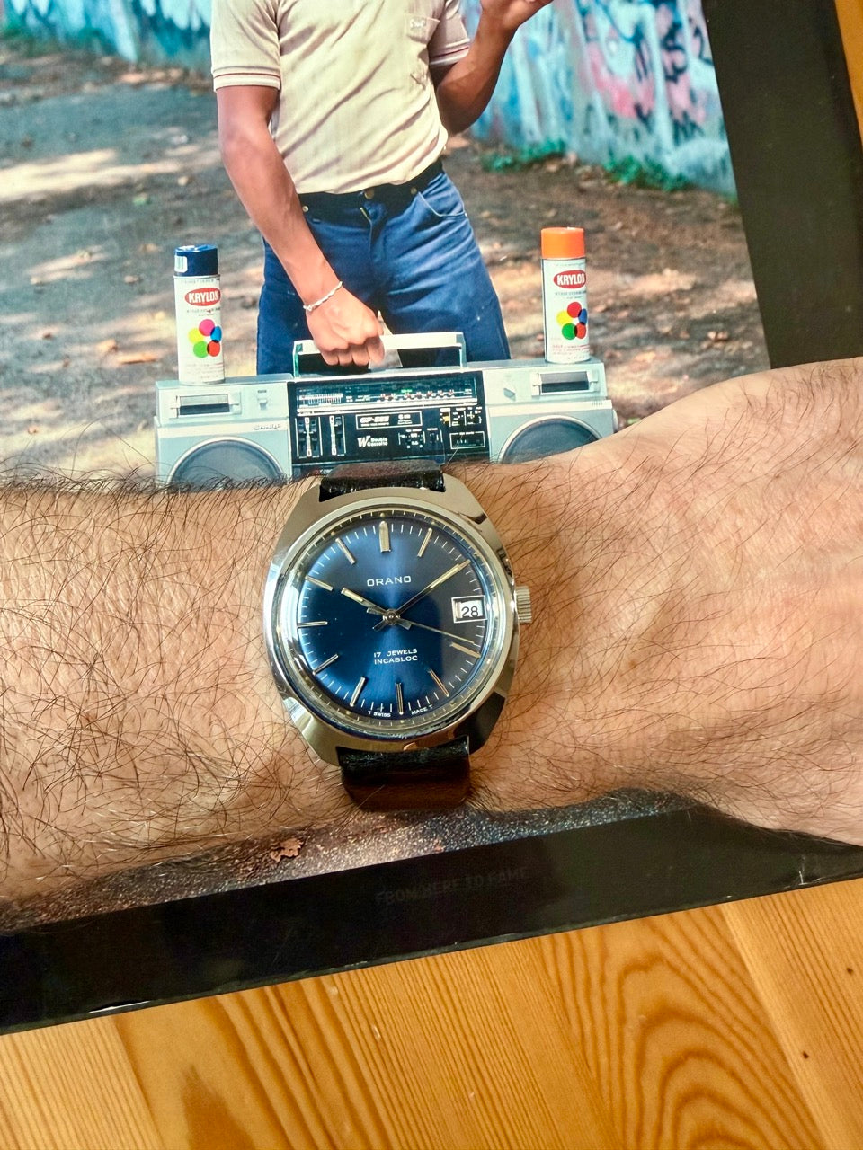 Montre Orano NOS Swiss Made Bleu med vintage
