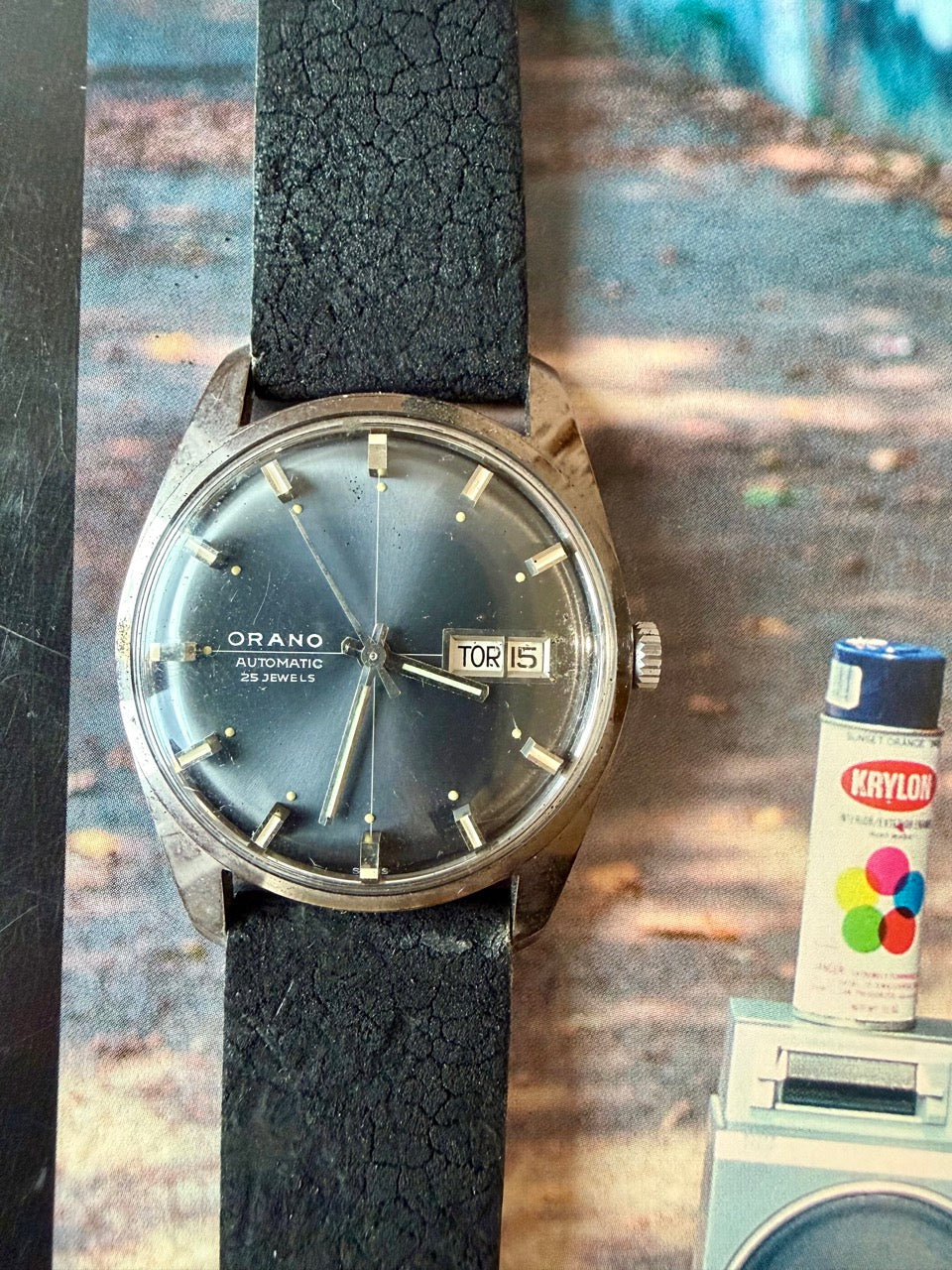 Montre Orano NOS Swiss Made Automatique Bleu nuit day date vintage