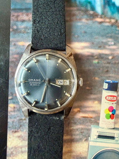 Montre Orano NOS Swiss Made Automatique Bleu nuit day date vintage
