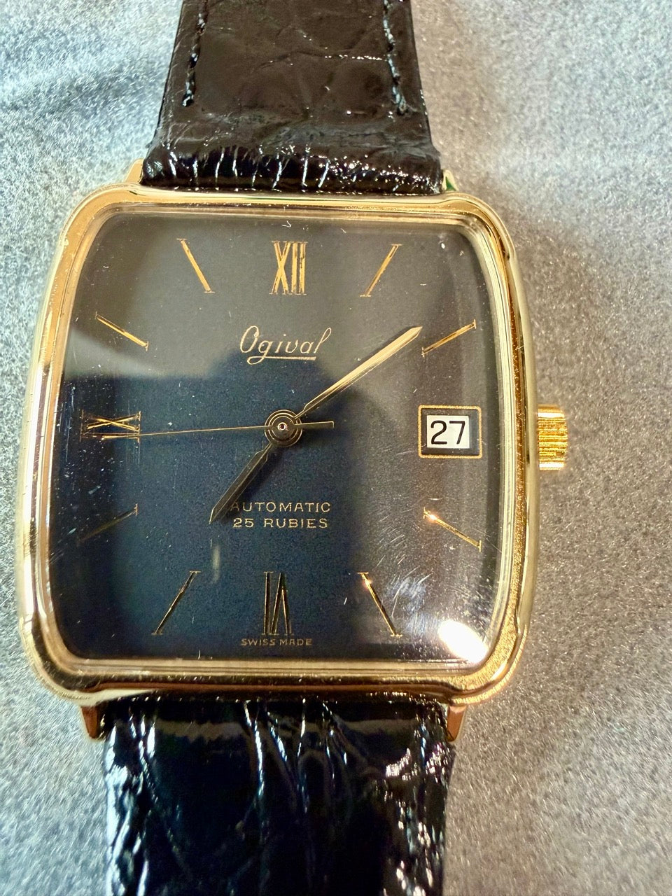 Montre OGIVAL Suisse Automatique NOS noir 25 rubies 1980