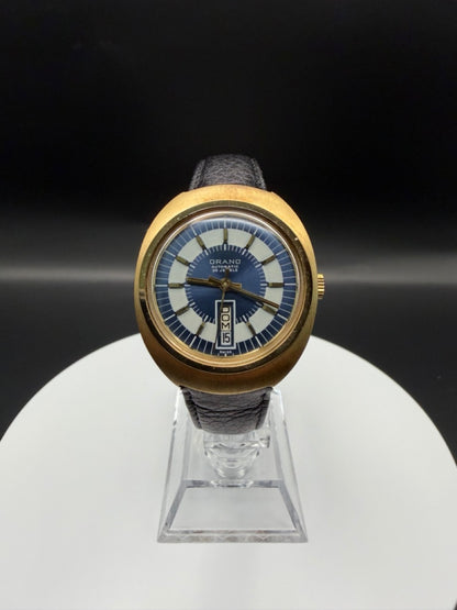 Montre Orano NOS Swiss Made Automatique day date bleue vintage plaqué or
