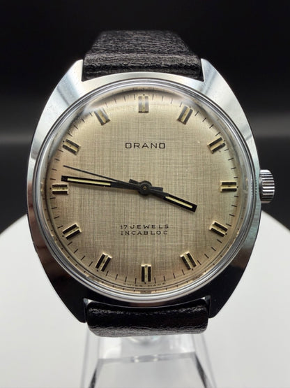Montre Orano NOS Suisse 17 rubis incabloc cadran beige texturé