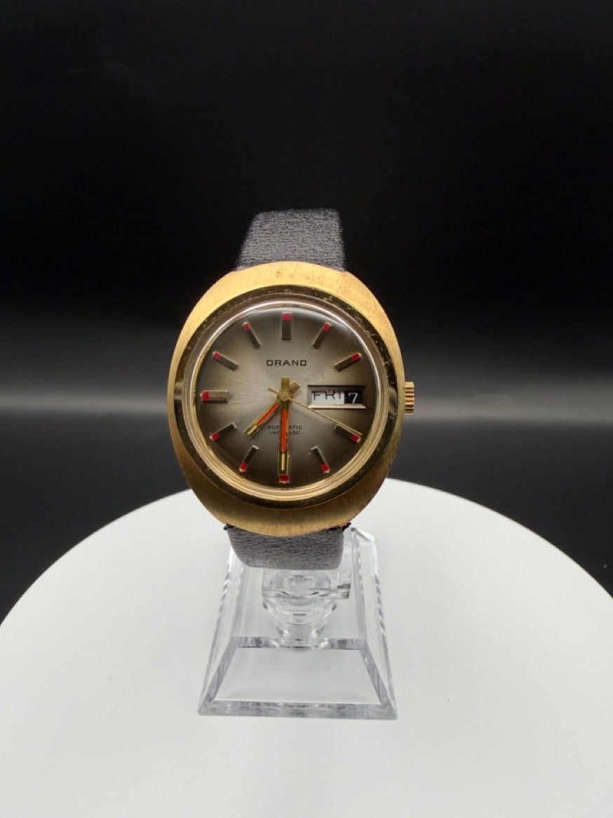 Montre Orano NOS Swiss Made Automatique day date rond 2 vintage plaqué or