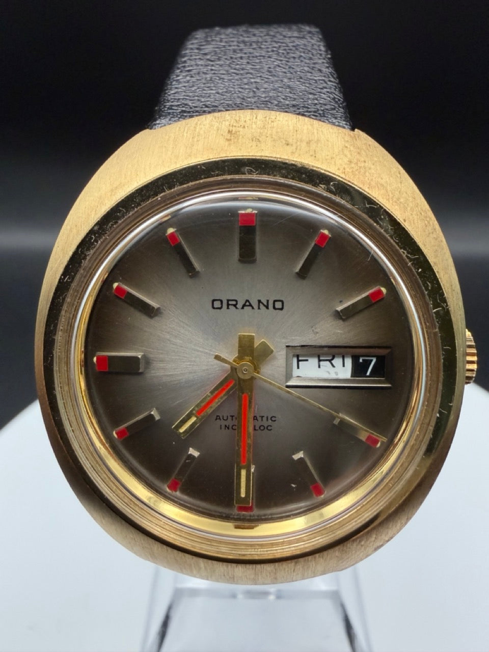 Montre Orano NOS Swiss Made Automatique day date rond 2 vintage plaqué or