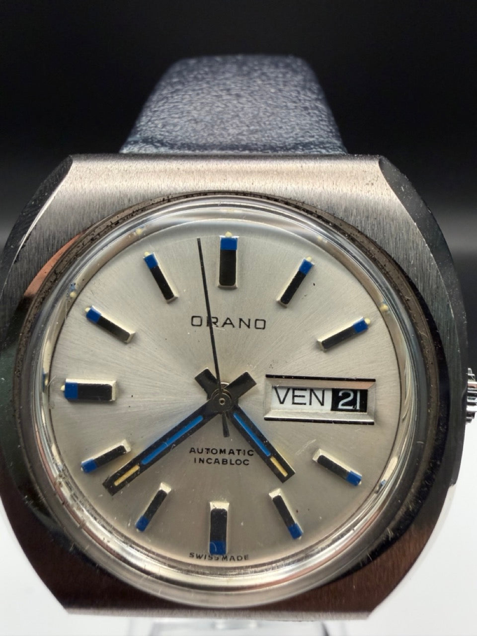 Montre Orano NOS Swiss Made Automatique silver brut vintage