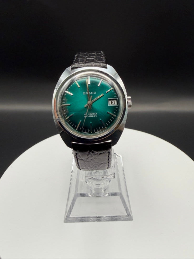 Montre Orano NOS Swiss Made Vert émeraude vintage