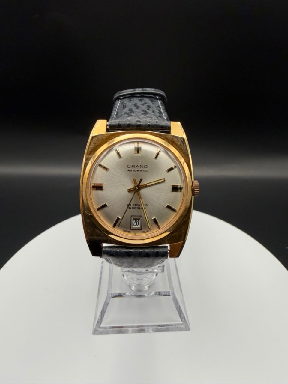 Montre Orano NOS Swiss Made Automatique day date plaqué or vintage