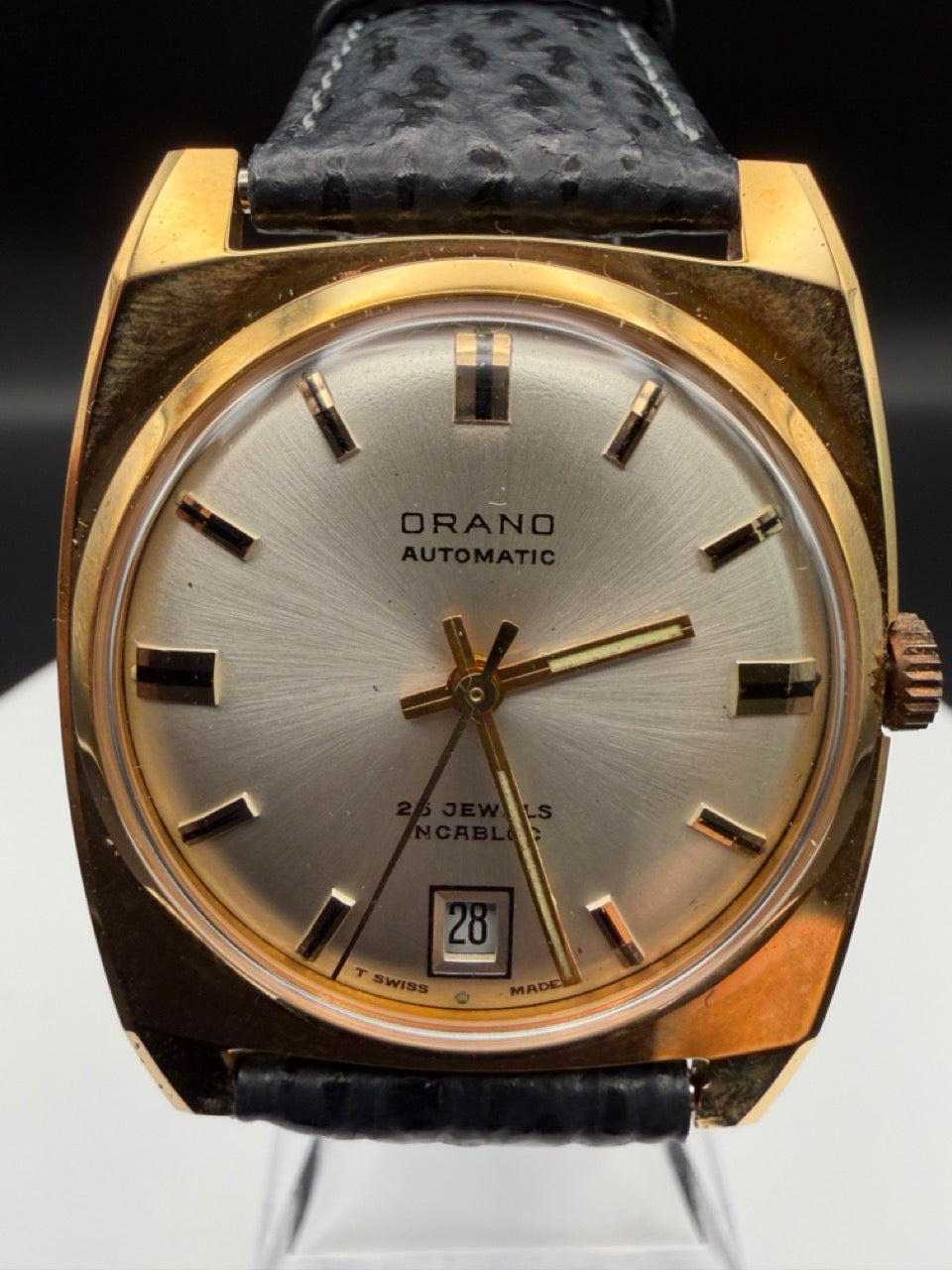 Montre Orano NOS Swiss Made Automatique day date plaqué or vintage
