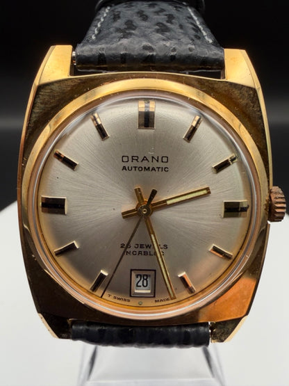 Montre Orano NOS Swiss Made Automatique day date plaqué or vintage