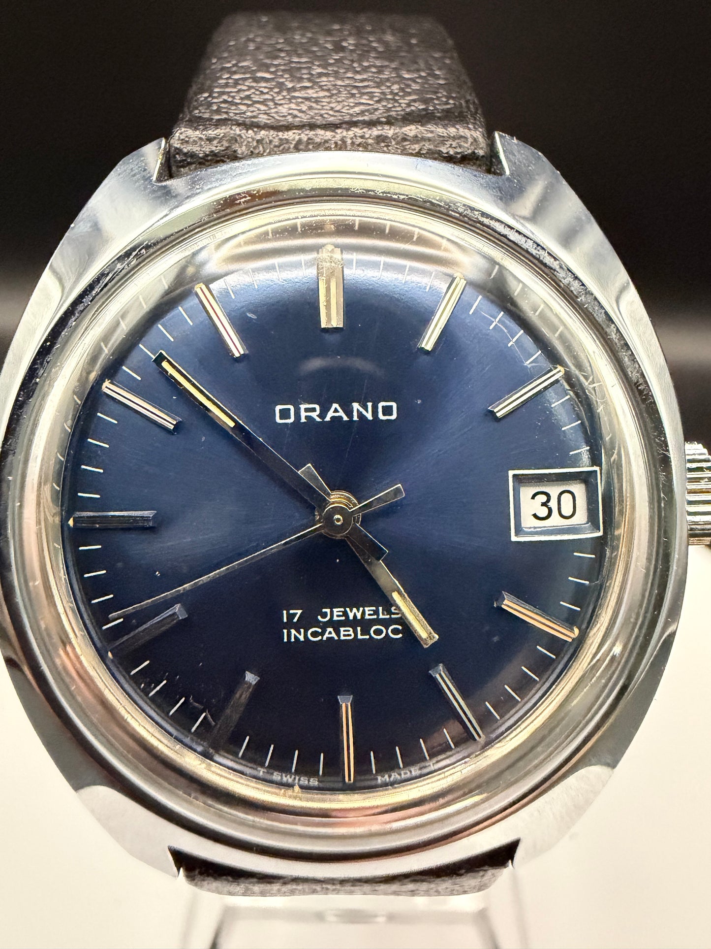 Montre Orano NOS Swiss Made Bleu med vintage