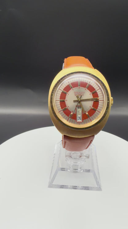 Montre Orano NOS Swiss Made Automatique day date rouge vintage plaqué or