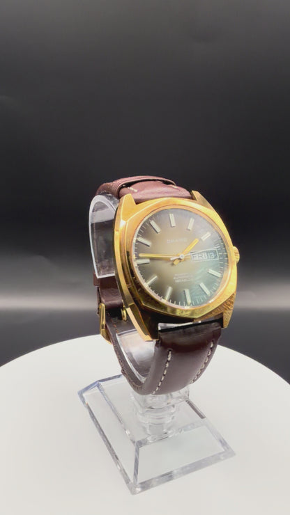 Montre Orano NOS Swiss Made Automatique day date marron vintage