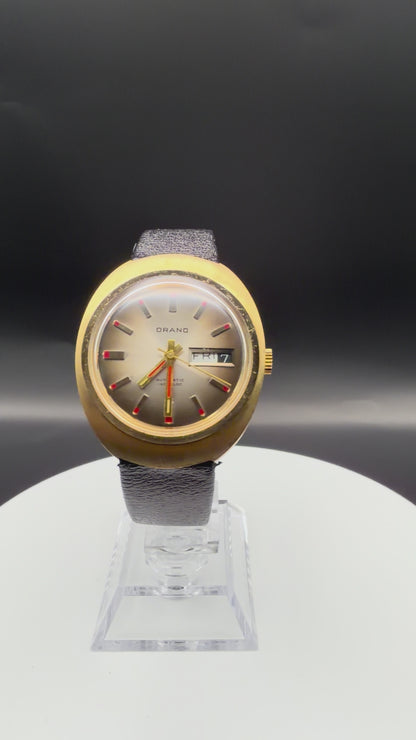 Montre Orano NOS Swiss Made Automatique day date rond 2 vintage plaqué or