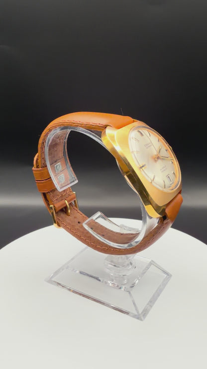 Montre Orano NOS Swiss Made Automatique doré bracelet marron